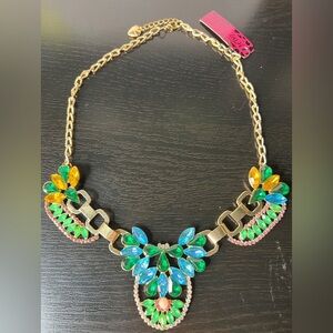 🌸 NWT! Betsy Johnson Art Deco Rhinestone Floral Statement Necklace